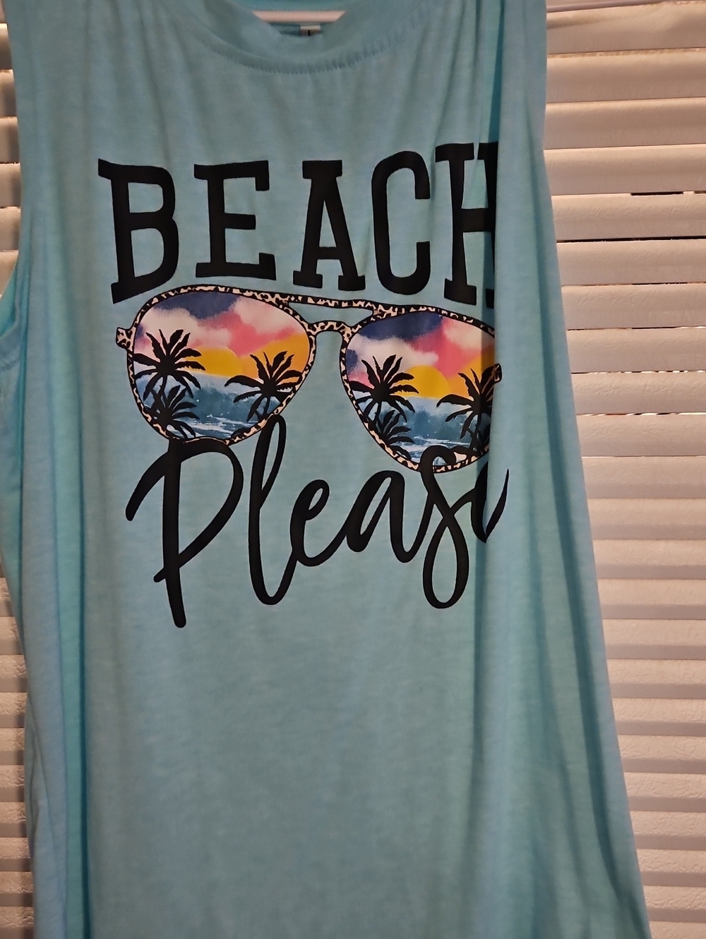 Beach Please Graphic Tank - Light Aqua with Sunset Sunglasses Print